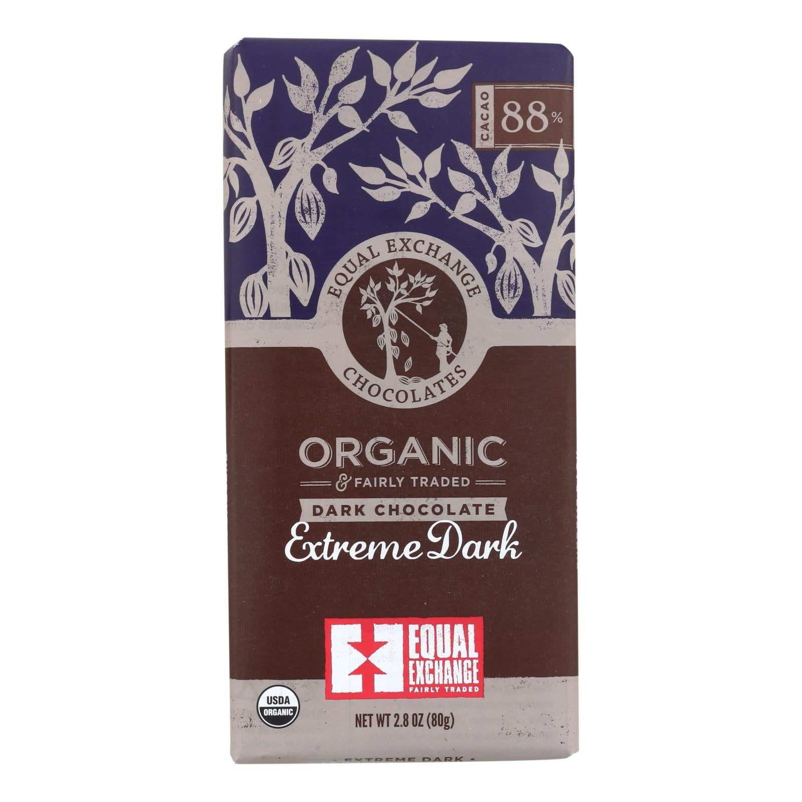 Equal Exchange, Equal Exchange Organic Chocolate Bar - Extreme Dark - Case of 12 - 2.8 oz. (Pack of 12)