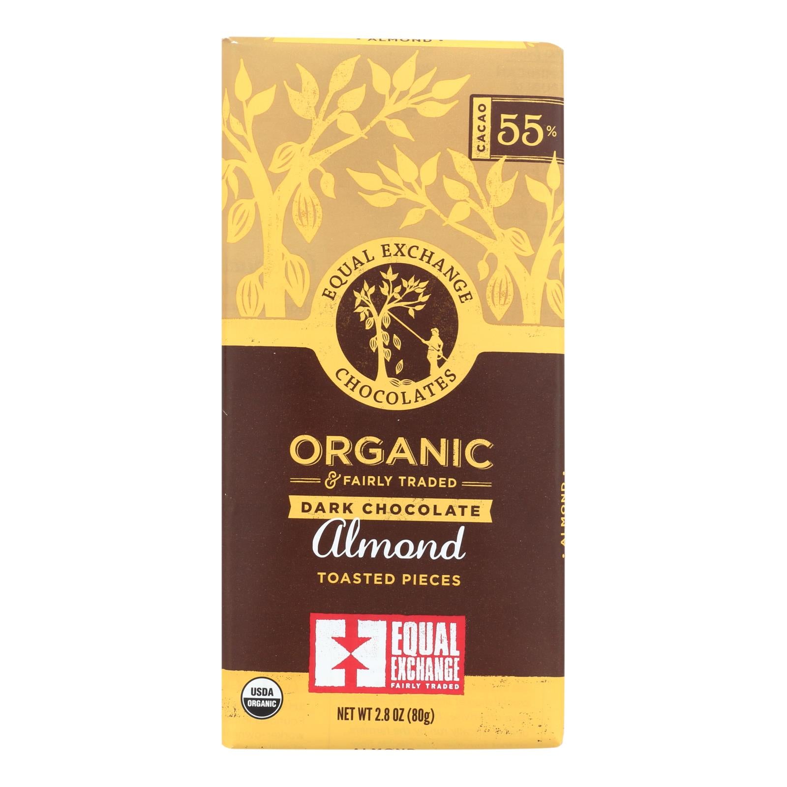 Equal Exchange, Equal Exchange Organic Dark Chocolate Bar - Almonds - Case of 12 - 2.8 oz. (Pack of 12)