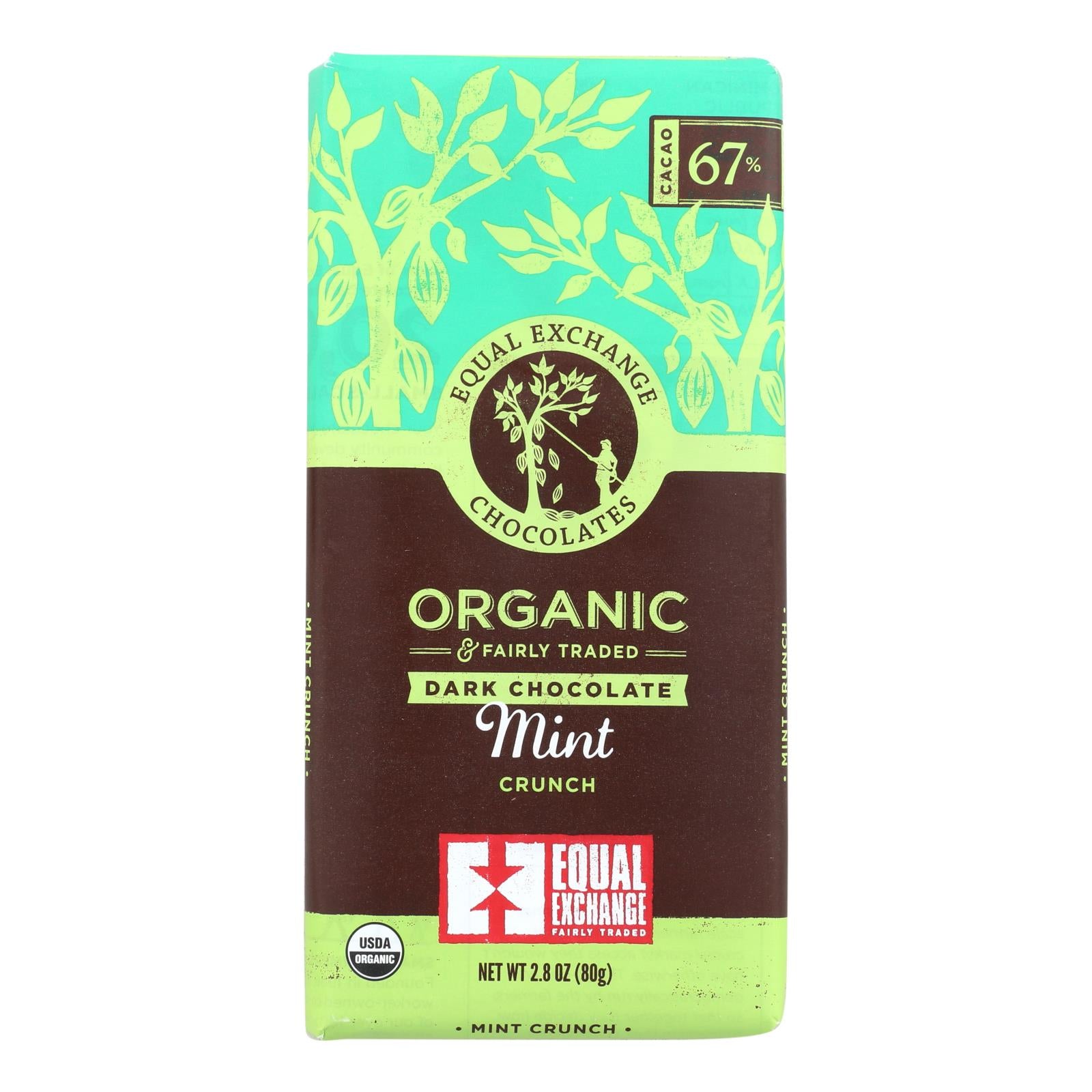 Equal Exchange, Equal Exchange Organic Dark Chocolate Bar - Mint Crunch - Case of 12 - 2.8 oz. (Pack of 12)