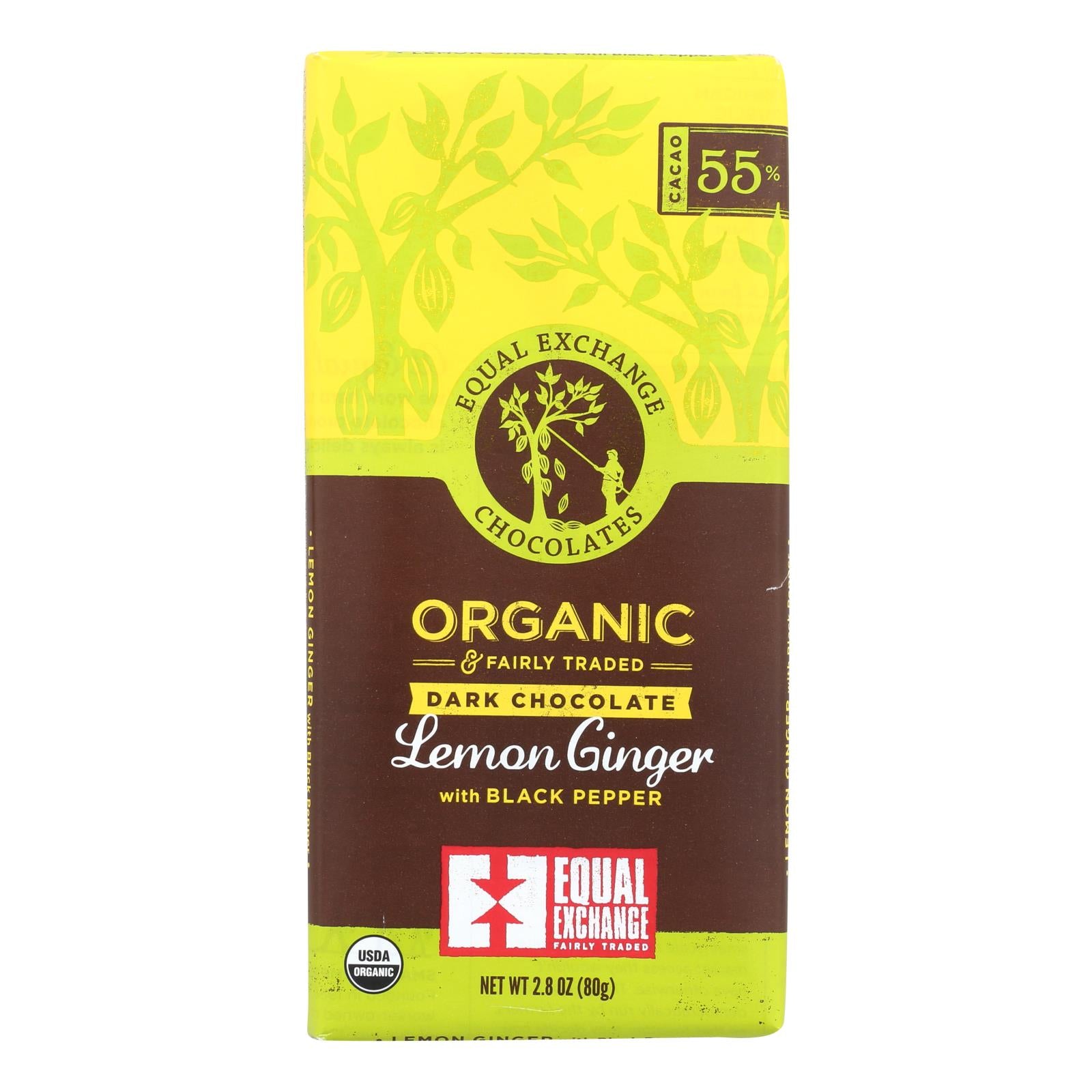 Equal Exchange, Equal Exchange Organic Dark Chocolate Lemon Ginger with Black Pepper - Lemon Ginger - Case of 12 - 2.8 oz. (Pack of 12)