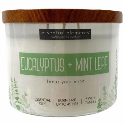 Candle Lite, Essential Elements 3-Wick Jar Candle, Eucalyptus & Mint Leaf, 14.75-oz.