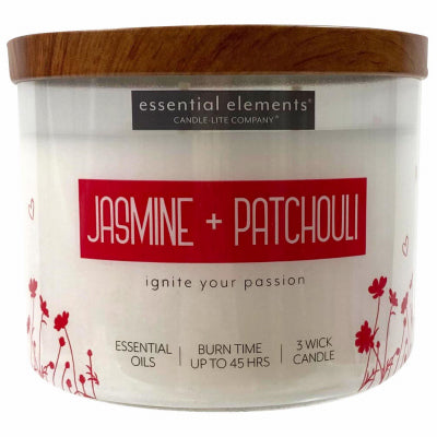 Candle Lite, Essential Elements 3-Wick Jar Candle, Jasmine & Patchouli, 14.75-oz.