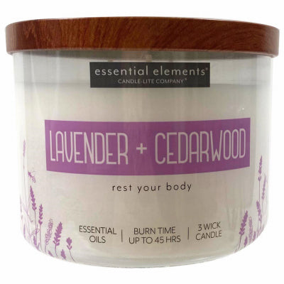 Candle Lite, Essential Elements 3-Wick Jar Candle, Lavender & Cedarwood, 14.75-oz.