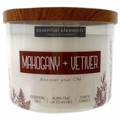 Candle Lite, Essential Elements 3-Wick Jar Candle, Mahogany & Vetiver, 14.75-oz.