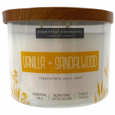 Candle Lite, Essential Elements 3-Wick Jar Candle, Vanilla & Sandalwood, 14.75-oz.