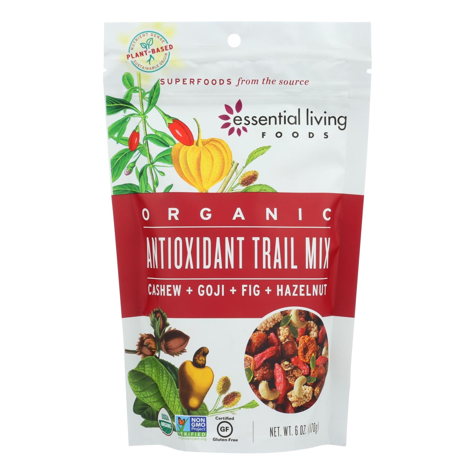 Essential Living Foods, Essential Living Foods Cashew + Goji + Fig + Hazelnut Organic Antioxidant Trail Mix  - Case of 6 - 6 OZ (Pack of 6)