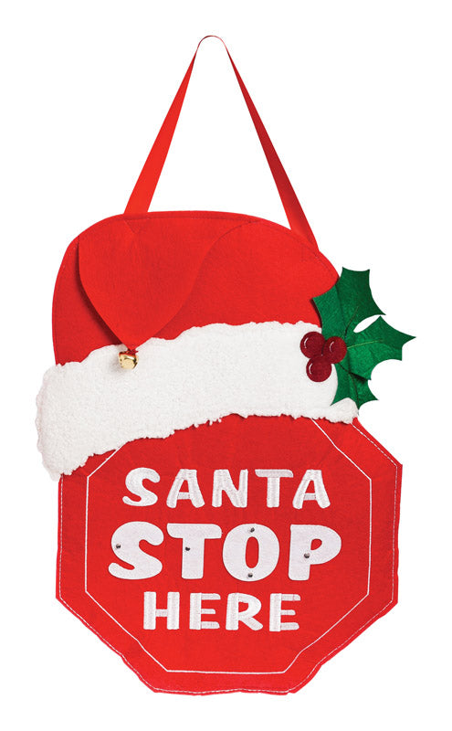 Evergreen, Evergreen  Santa Stops Here  Door Hanger  Red  Felt