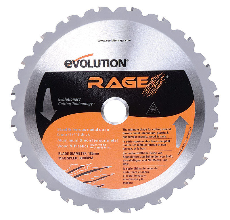 EVOLUTION POWER TOOLS LLC, Evolution 7-1/4 in. D X 20 mm Rage Carbide Tip Steel Circular Saw Blade 20 teeth