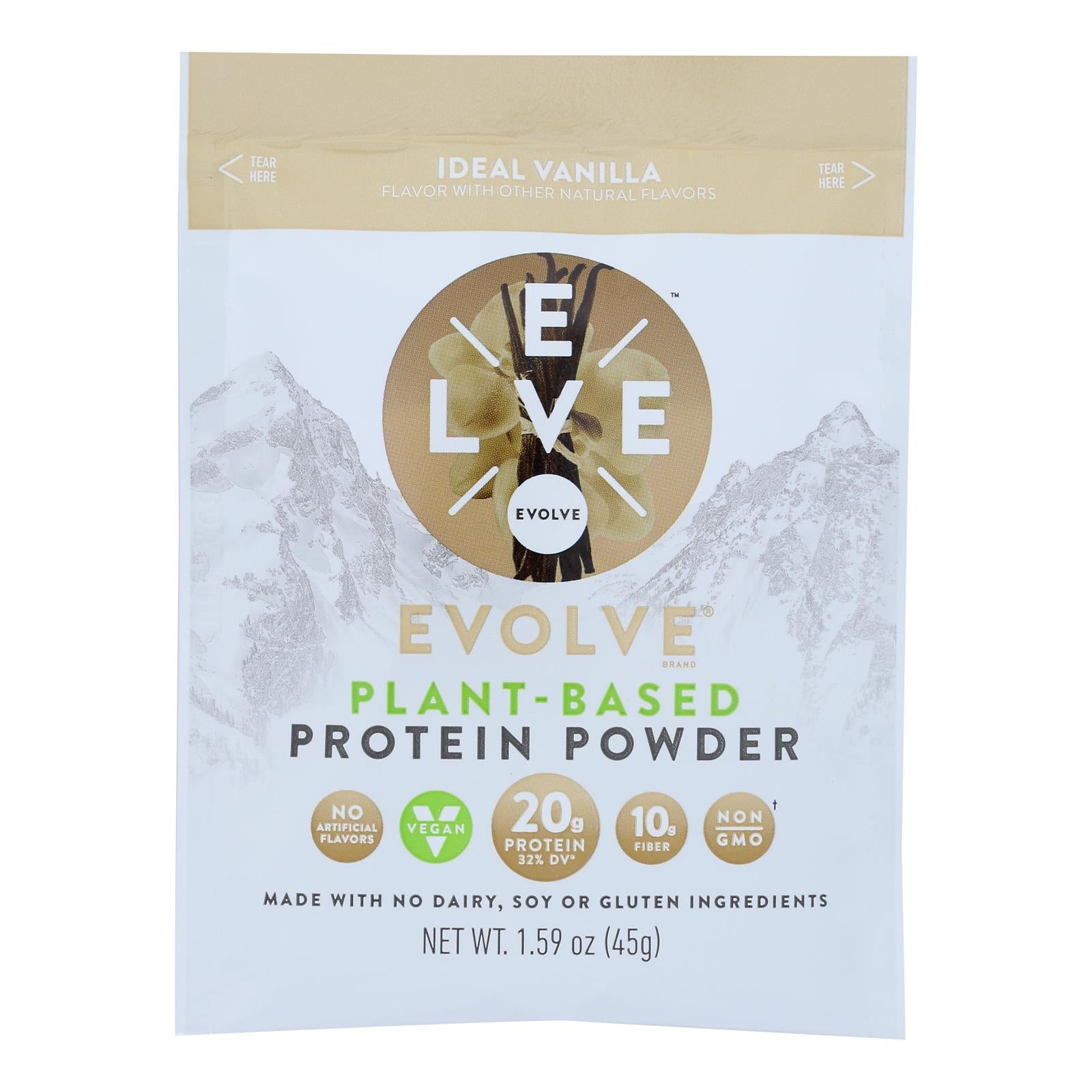 Evolve, Evolve Real Plant-Powered Ideal Vanilla Protein Powder - Case of 5 - 1.59 OZ (Pack of 5)