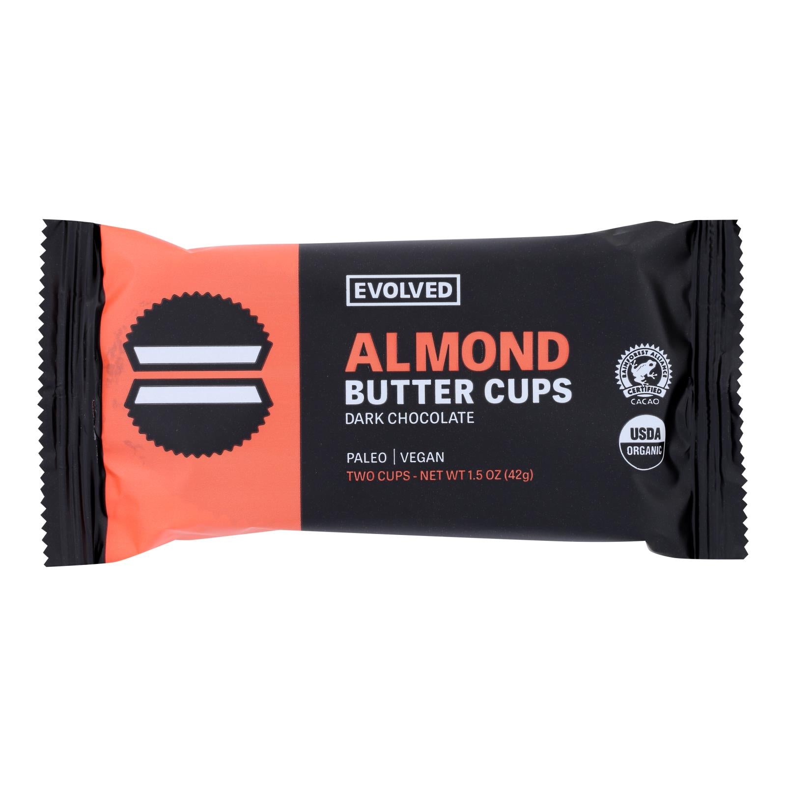 Evolved, Evolved - Almond Butter Cups Dark Chocolate - Case of 9 - 1.5 OZ (Pack of 9)