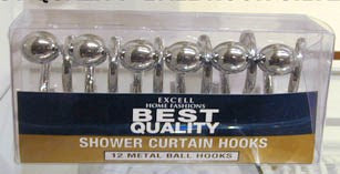 Excell, Excell 1ME-06100557040 Silver Finish Metal Ball Shower Curtain Hooks