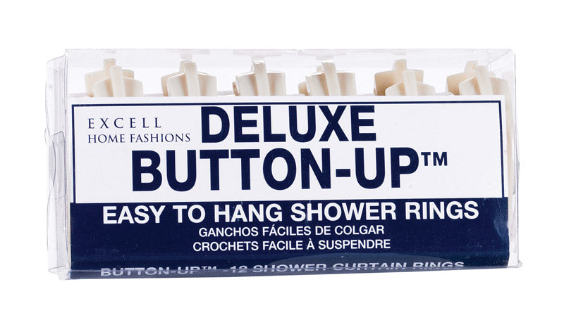 MILBERG FACTORS INC, Excell Deluxe Button-Up Beige Plastic Shower Curtain Rings 12 pk