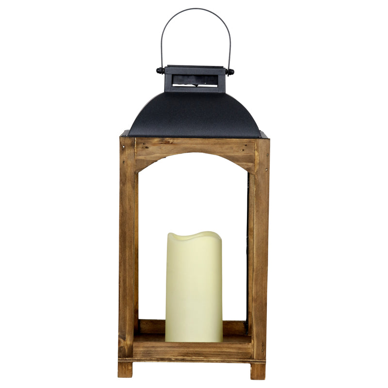 Exhart, Exhart 16 in. Metal/Wood Solar Lantern with Candle Multicolored (Pack of 2)