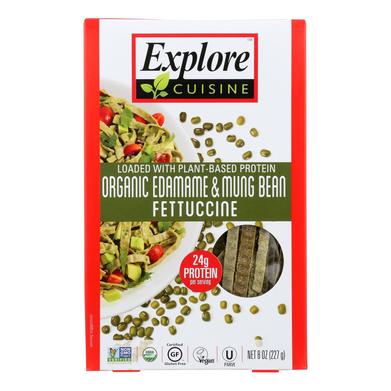 Explore Cuisine, Explore Cuisine - Fettuccine Pasta - Edamame & Mung Bean - Case of 6 - 8 oz. (Pack of 6)