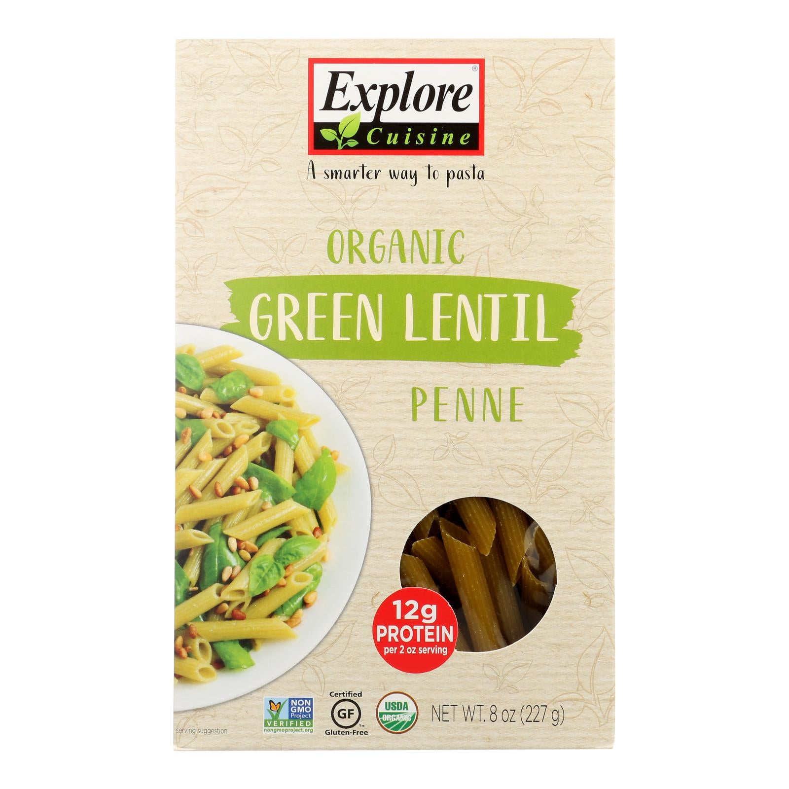 Explore Cuisine, Explore Cuisine Organic Green Lentil Penne - Lentil Penne - Case of 6 - 8 oz. (Pack of 6)