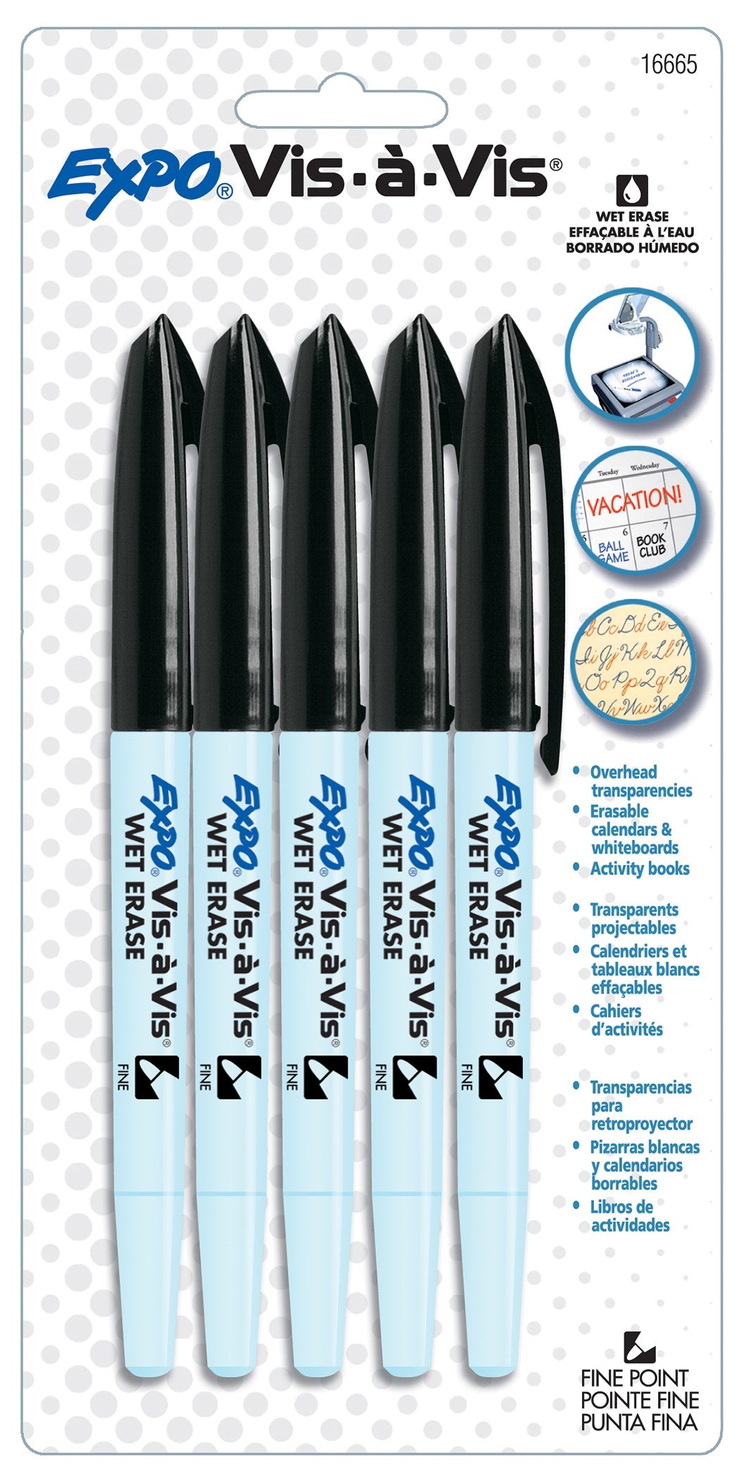 Expo, Expo 16665B Black Expo® Vis-A-Vis Wet Erase Markers 5 Count