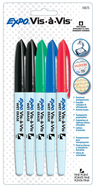 SANFORD CORPORATION - NEWELL, Expo 16675B Expo® Vis-A-Vis Wet Erase Markers Assorted Colors 5 Count