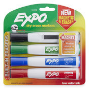 Sanford Corp, Expo 1944728 Chisel Tip Magnetic Dry Erase Markers With Eraser Assortment 4 Count