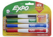 Sanford Corp, Expo 1944746 Fine Tip Magnetic Dry Erase Markers With Eraser Assortment 4 Count