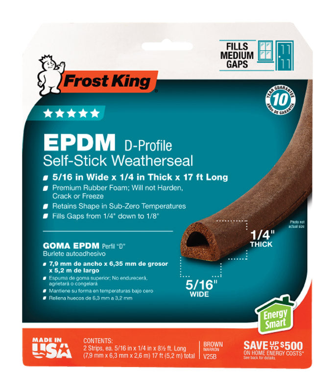 THERMWELL PRODUCTS CO INC, Frost King Brown EPDM Rubber Foam Weather Seal For Doors and Windows 17 ft. L X 0.25 in.