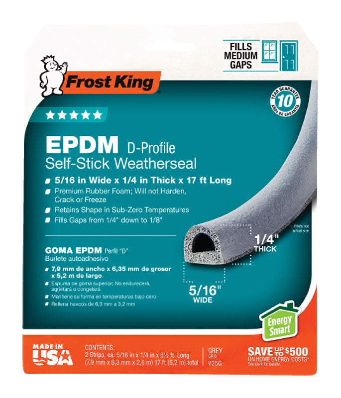 THERMWELL PRODUCTS CO INC, Frost King Gray EPDM Rubber Foam Weather Seal For Doors and Windows 17 ft. L X 0.25 in.