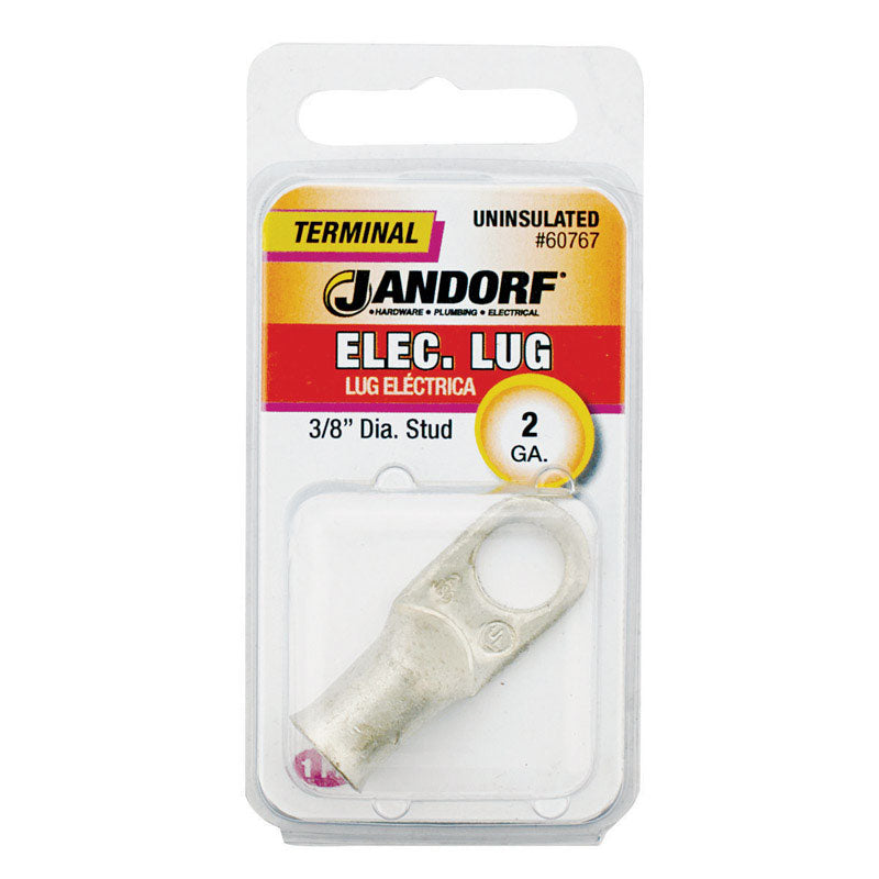 JANDORF SPECIALTY HARDWARE, Jandorf 2 Ga. Uninsulated Wire Electrical Lug Silver 1 pk