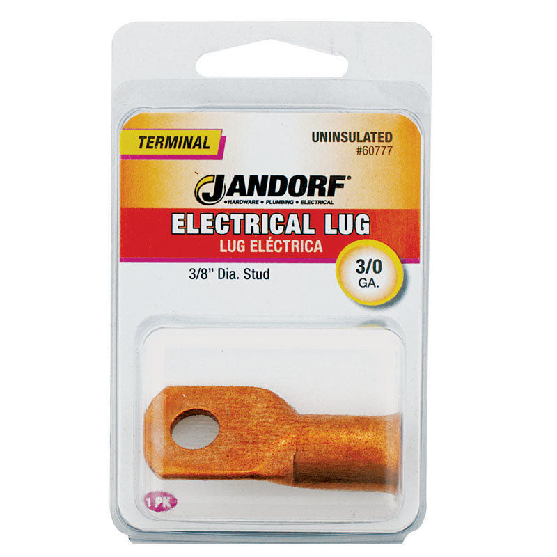 JANDORF SPECIALTY HARDWARE, Jandorf 3/0 Ga. Uninsulated Wire Electrical Lug Copper 1 pk