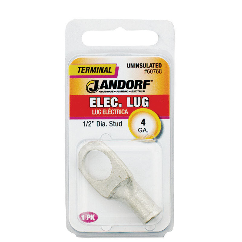 JANDORF SPECIALTY HARDWARE, Jandorf 4 Ga. Uninsulated Wire Electrical Lug Silver 1 pk