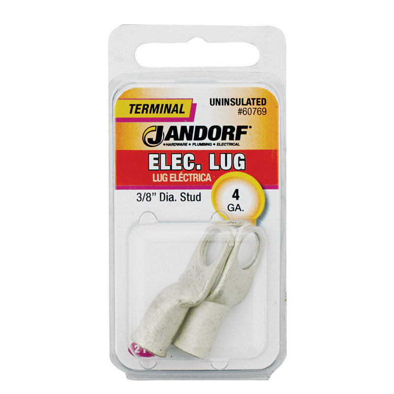 JANDORF SPECIALTY HARDWARE, Jandorf 4 Ga. Uninsulated Wire Electrical Lug Silver 2 pk