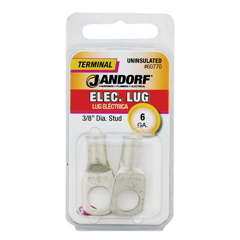 JANDORF SPECIALTY HARDWARE, Jandorf 6 Ga. Uninsulated Wire Electrical Lug Silver 2 pk