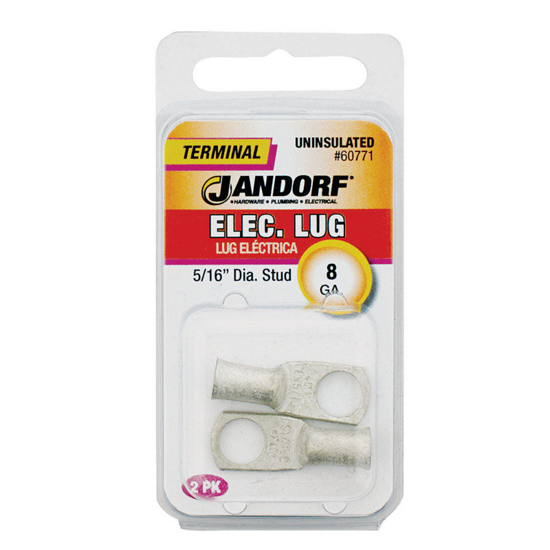 JANDORF SPECIALTY HARDWARE, Jandorf 8 Ga. Uninsulated Wire Electrical Lug Silver 2 pk