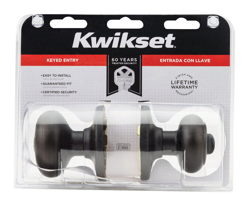 Kwikset, Kwikset  Cove  Venetian Bronze  Entry Knobs  ANSI/BHMA Grade 3  1-3/4 in.