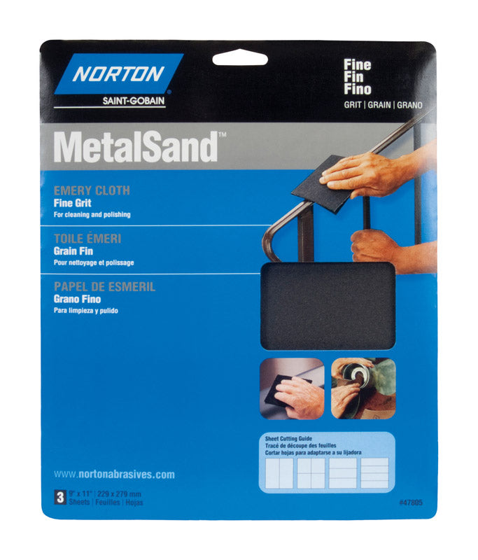 SAINT-GOBAIN ABRASIVES INC, Norton MetalSand 11 in. L X 9 in. W 100 Grit Emery Cloth 3 pk