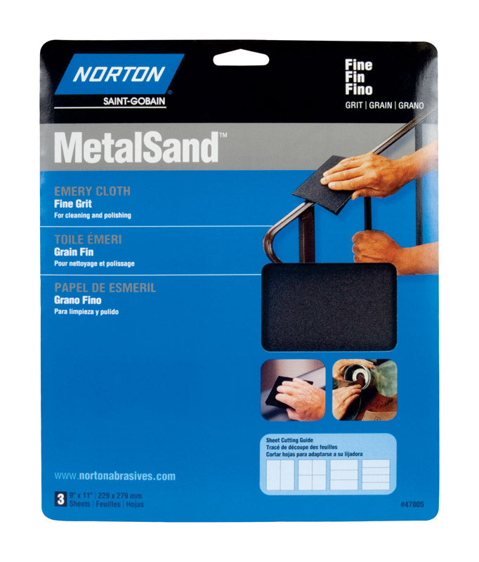 SAINT-GOBAIN ABRASIVES INC, Norton MetalSand 11 in. L X 9 in. W 150 Grit Emery Cloth 3 pk