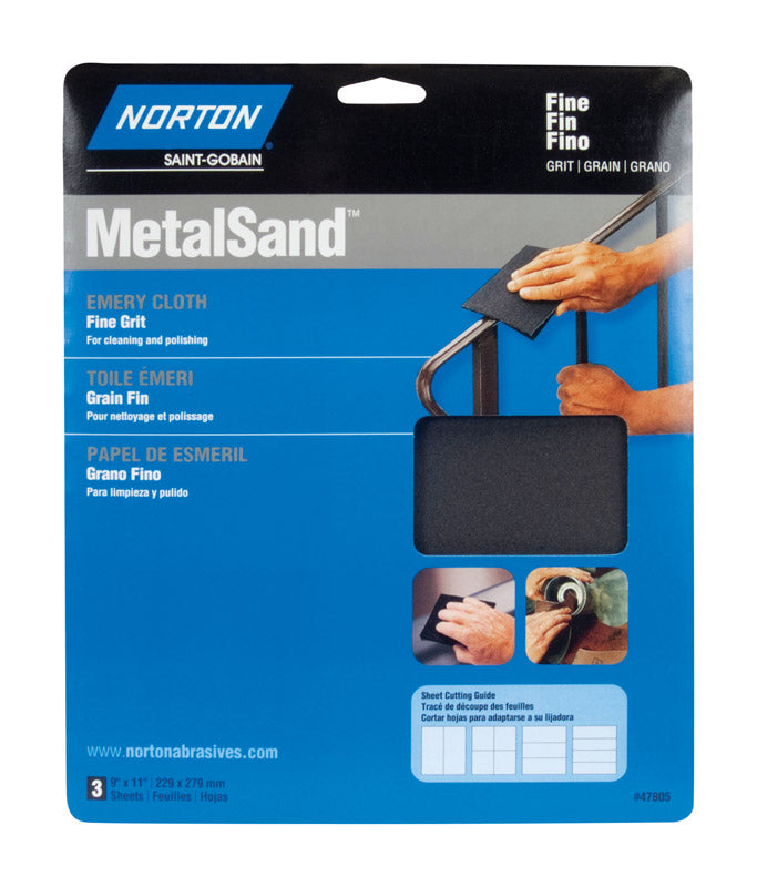 SAINT-GOBAIN ABRASIVES INC, Norton MetalSand 11 in. L X 9 in. W 80 Grit Emery Cloth 3 pk