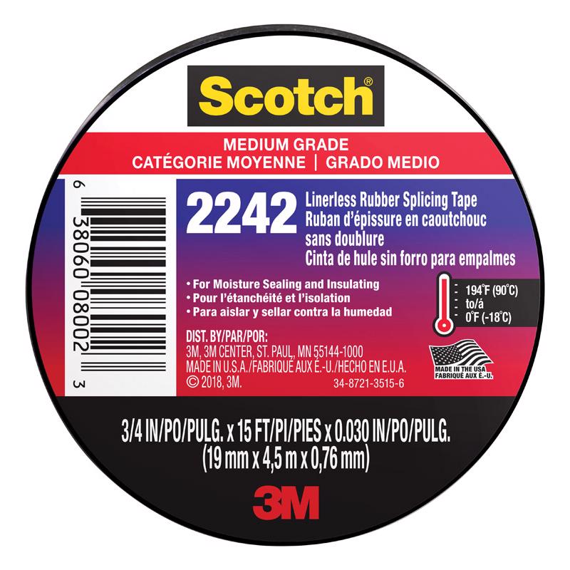 3M COMPANY, Scotch 3/4 in. W X 15 ft. L Black Rubber Splicing Tape