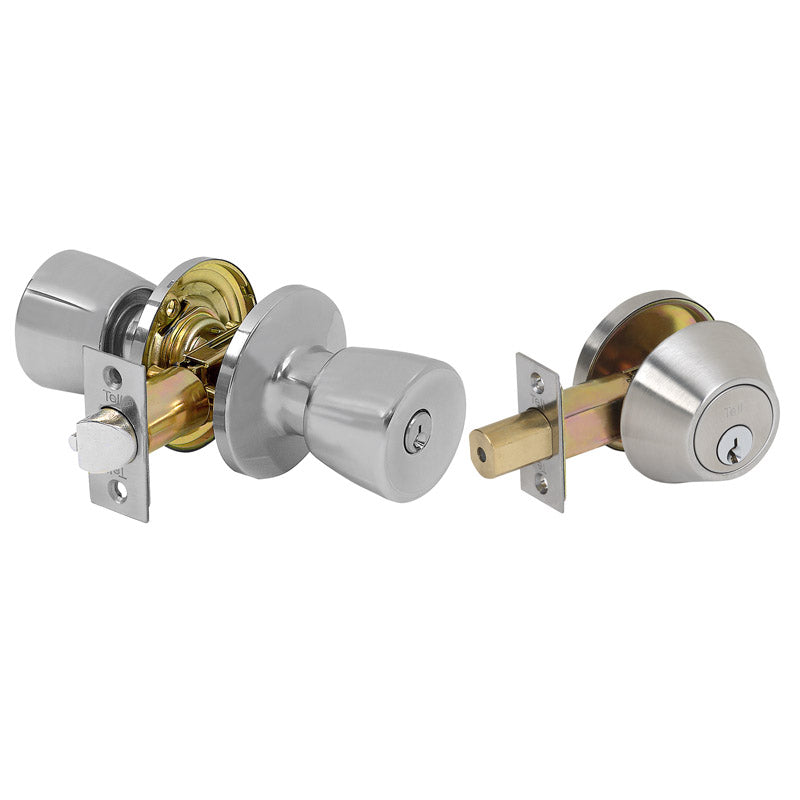 SPECTRUM BRANDS INC, Tell Alton Combo Satin Nickel Entry Knob and Single Cylinder Deadbolt 1-3/4 in.