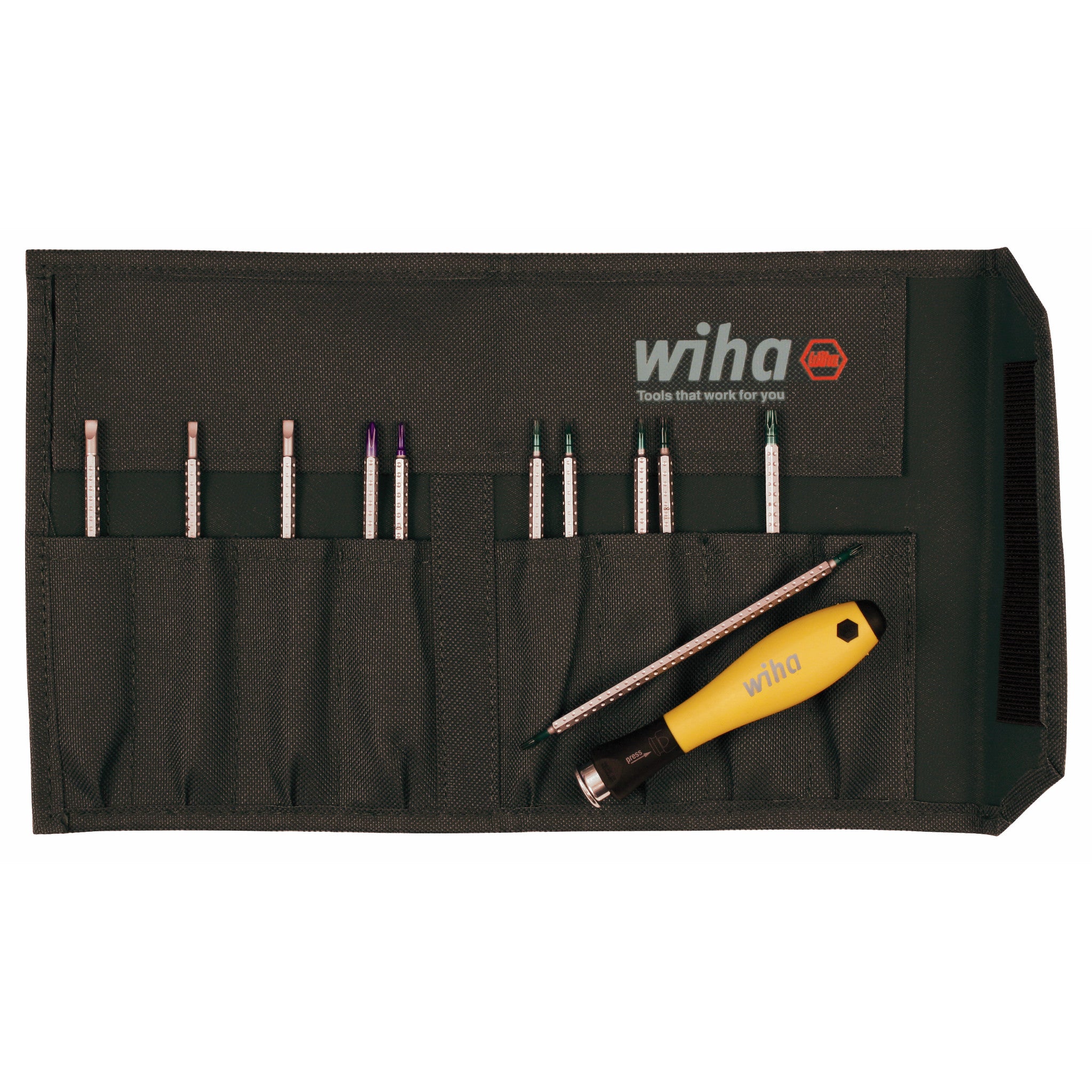 Wiha, 12 Piece ESD Safe Drive-Loc IV Blade Set in Canvas Pouch