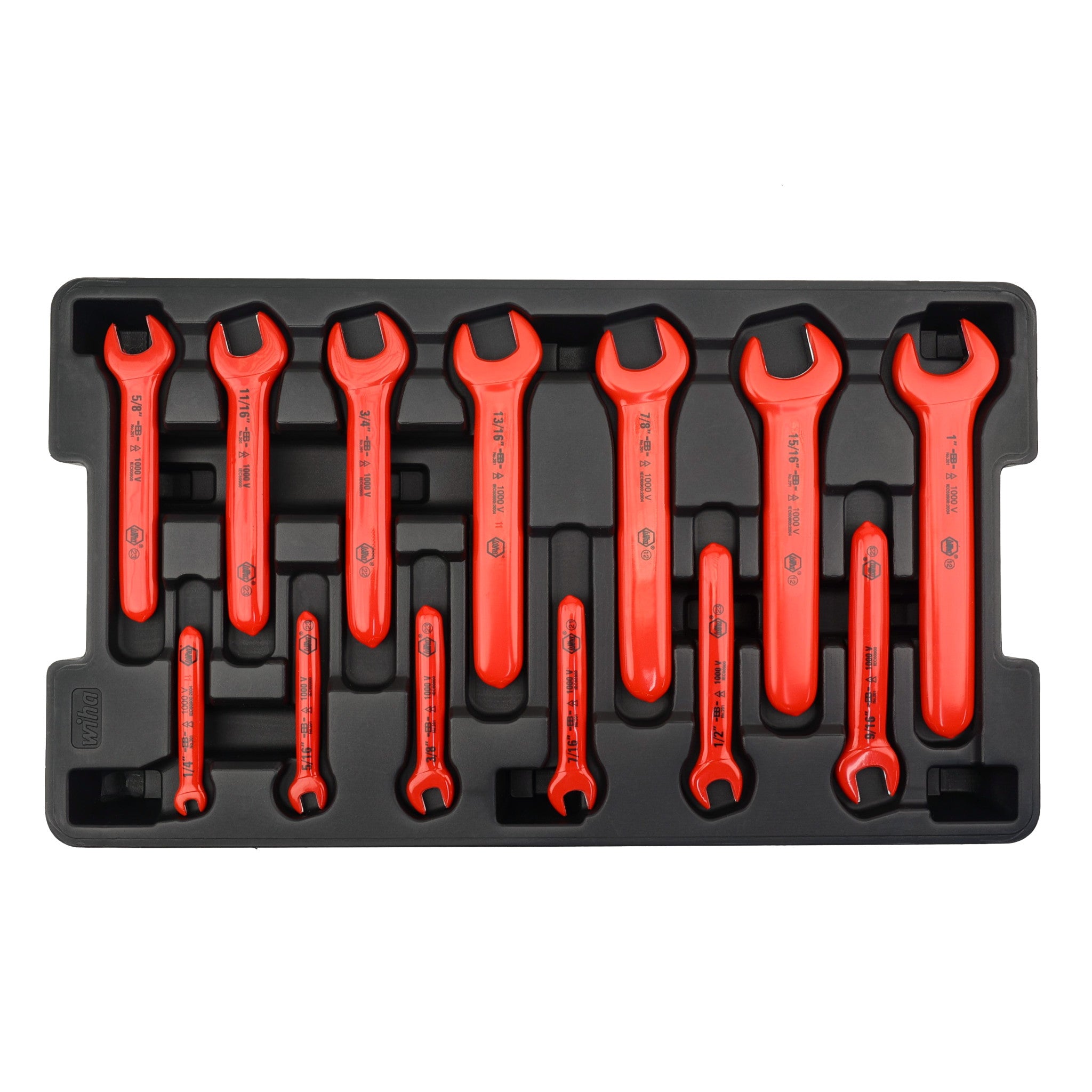 Wiha, 13 Piece Insulated Open End Wrench Tray Set - Metric