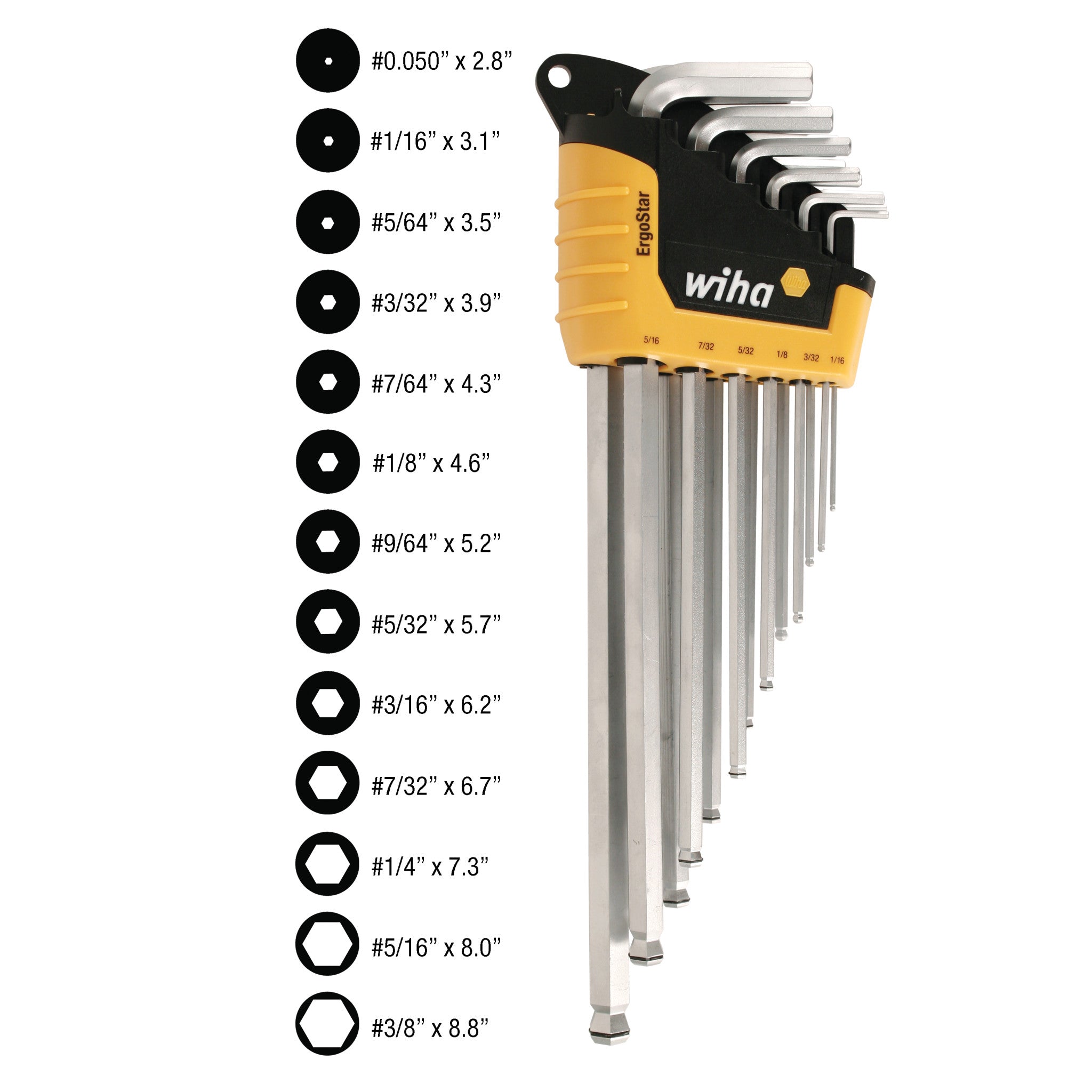 Wiha, 13 Piece MagicRing Ball End Hex L-Key Set - Inch