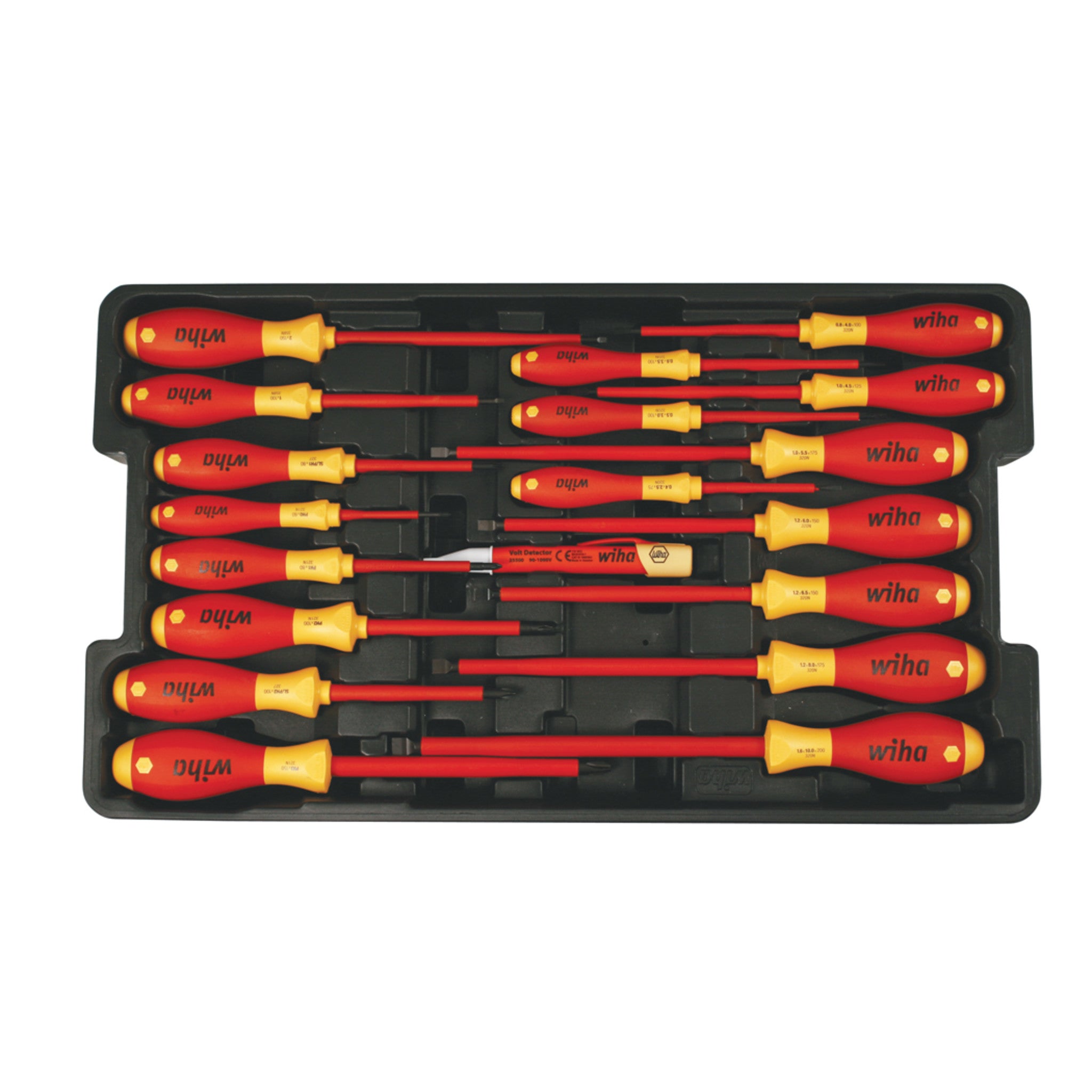 Wiha, 19 Piece Insulated SoftFinish Screwdriver and Cat III Voltage Detector Set with Toolbox Tray